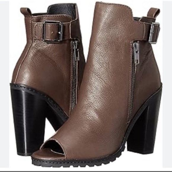 Kelsi Dagger Brooklyn KDB Lakeside Brown Leather Peep Toe Heel Boots - Picture 1 of 8